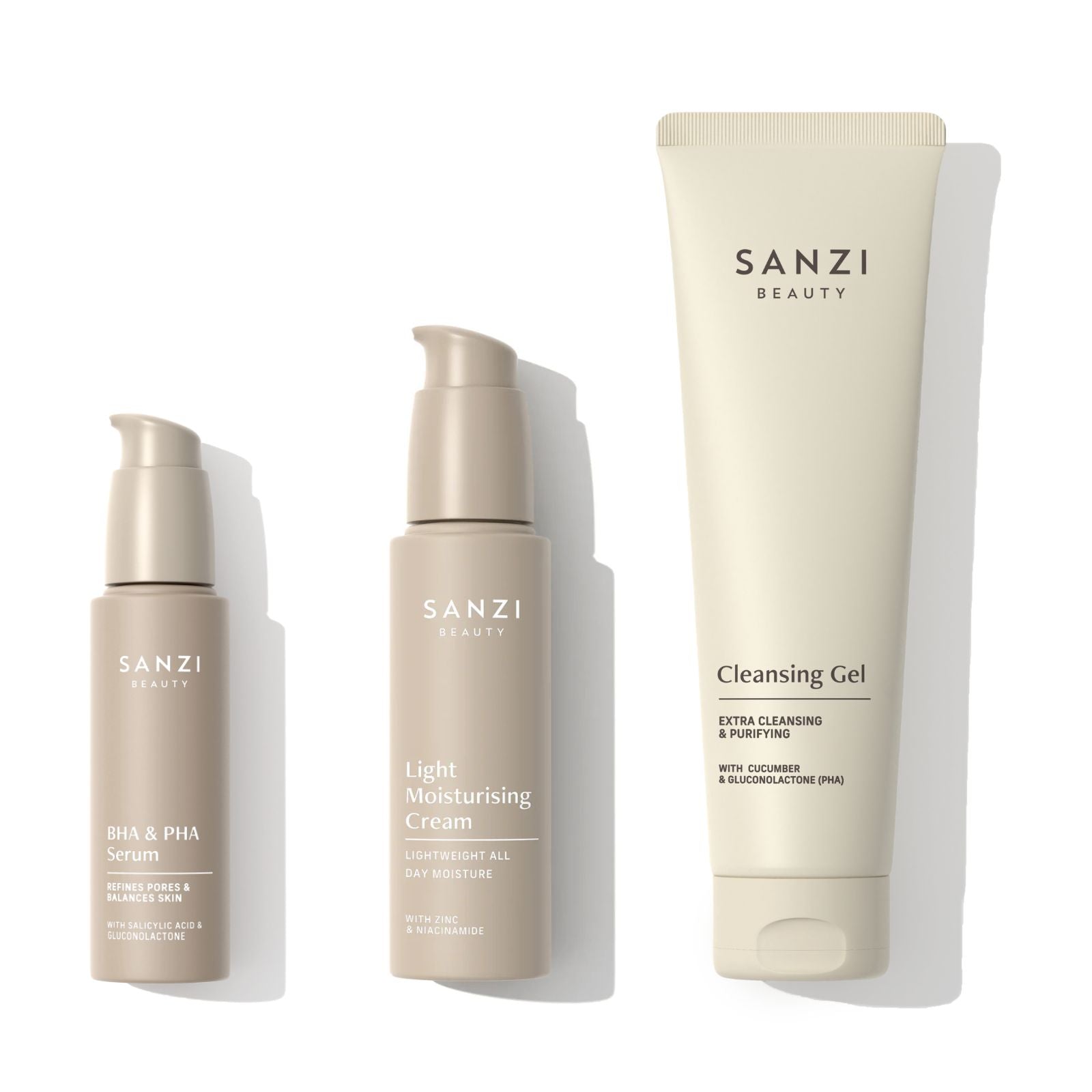 PAKKE: CLEANSING GEL + BHA & PHA SERUM + LIGHT MOISTURISING CREAM